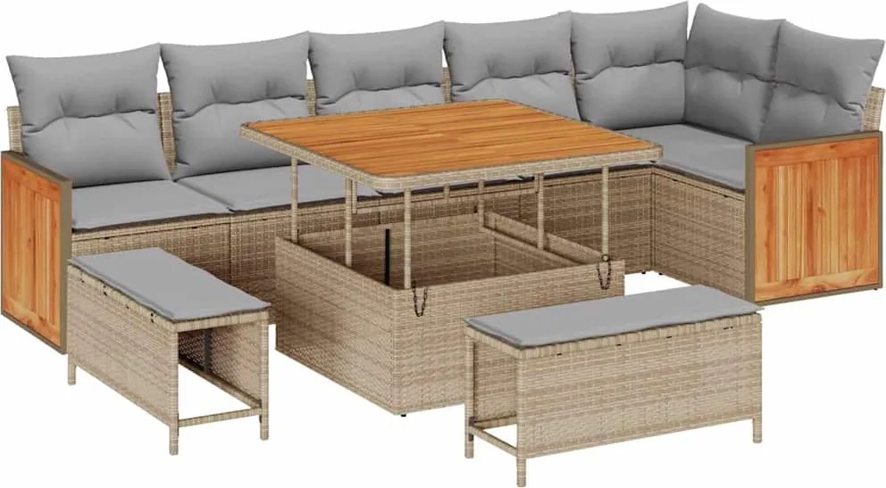 vidaXL Kerti Kanapé Szett párnával 9 pcs Beige és Világosszürke
