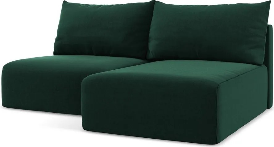 Sötétzöld bársony kinyitható-tárolóhelyes sarokkanapé (jobb oldali-heverő résszel) Kalena – Makamii