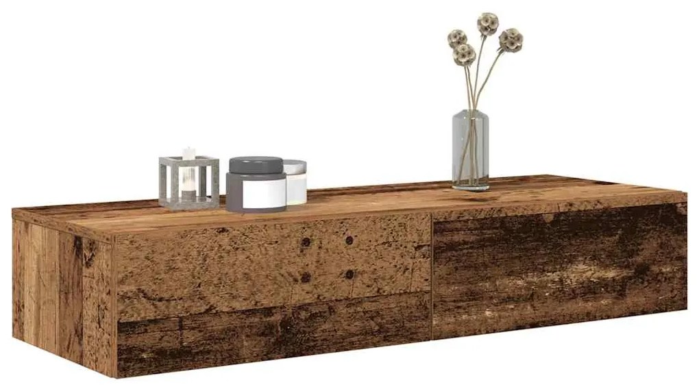 Falipolc fiókokkal régi fa 100x36x19 cm műszaki fa