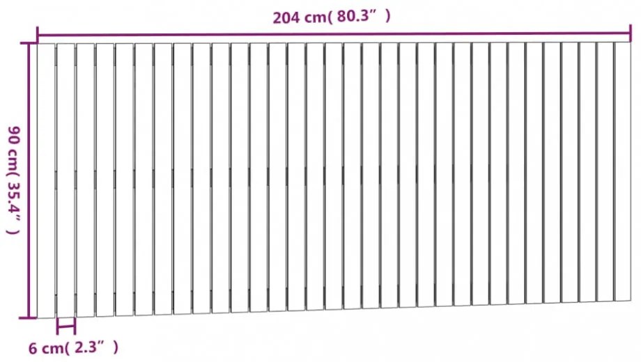 fekete tömör fenyőfa fali fejtámla 204x3x90 cm