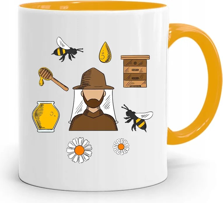 Sárga Bögre Méhésznek Szeretem A Méheket fényképes nyomattal