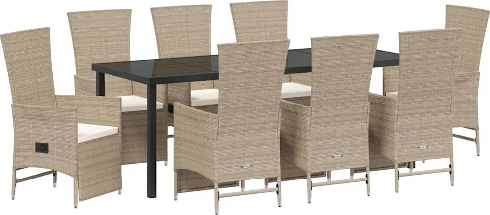 vidaXL Kert étkező szett párnával 9 pcs Bézs polirattan