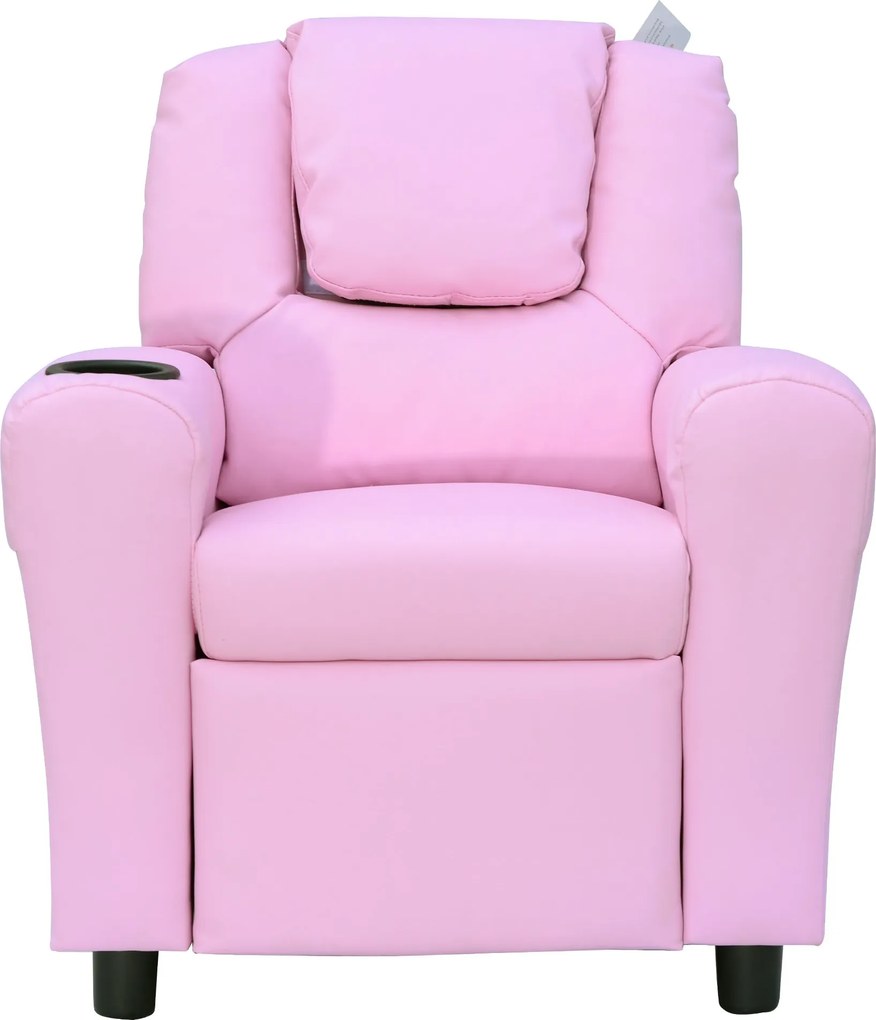 HOMCOM Gyerek Szék, Miniszék, Gyerek Kanapé 3-6 éveseknek, Dönthető Funkció, Beépített Pohártartó, Rózsaszín, 62 x 56 x 69 cm | Aosom
