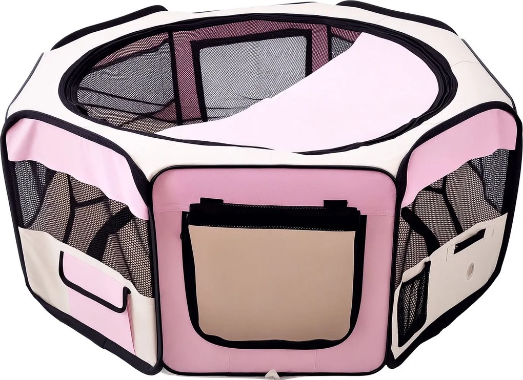 PawHut összecsukható karám kutyáknak és macskáknak — hordozható nyolcszögletű kisállat-karám, vízlepergető 600D Oxford, 2 cipzáras ajtó, beltéri/külté