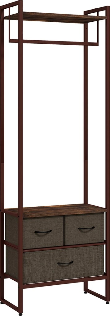 HOMCOM Ruhásszekrény, Kabátakasztó, Ruhatartó 3 Szövet Fiókkal, Tárolópolcokkal és Akasztósrúddal, Előszobába és Hálószobába, 58,5 x 30 x 178 cm, Barn