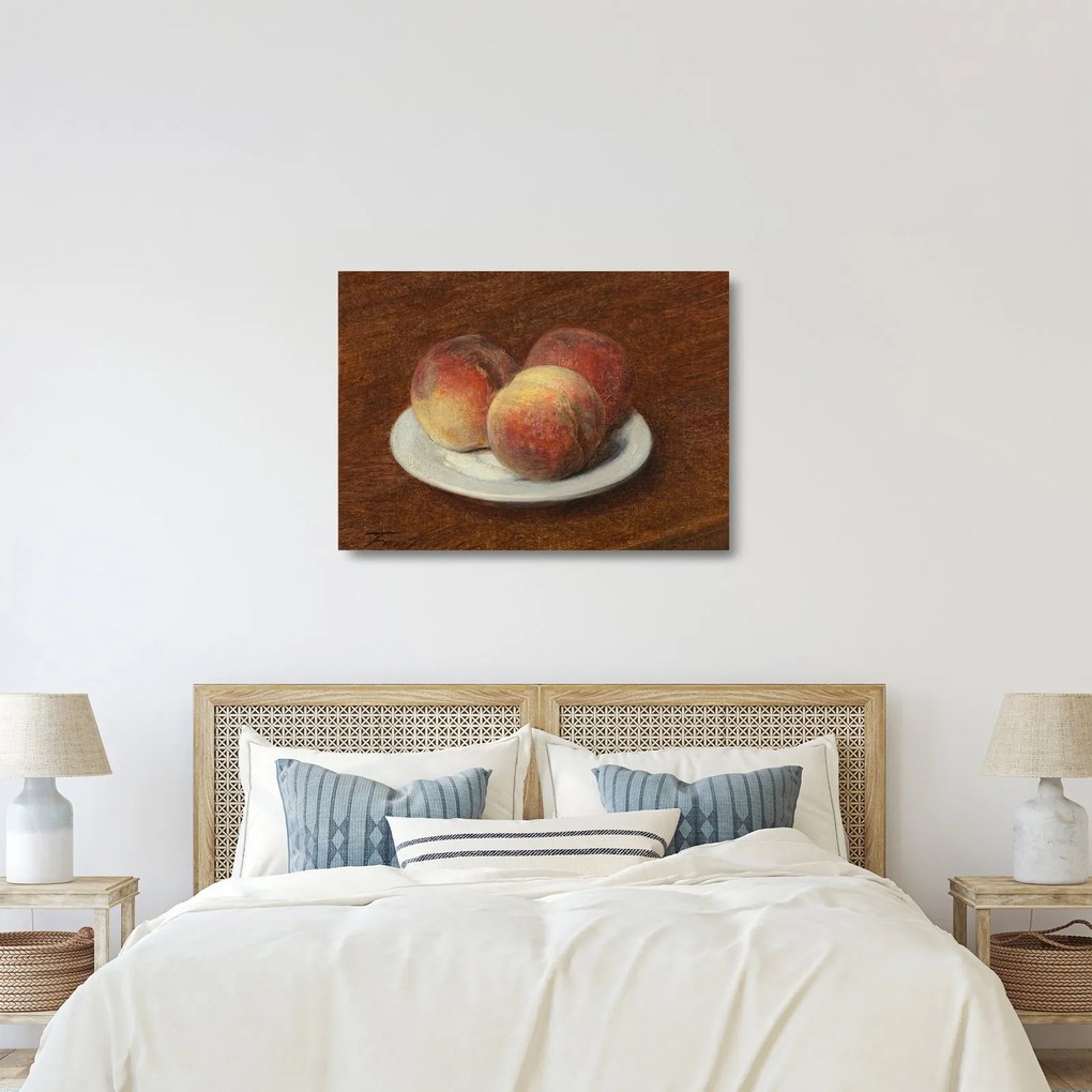Üveg kép - Henri Fantin-Latour, Three Peaches on a Plate, reprodukciók (70x50 cm)