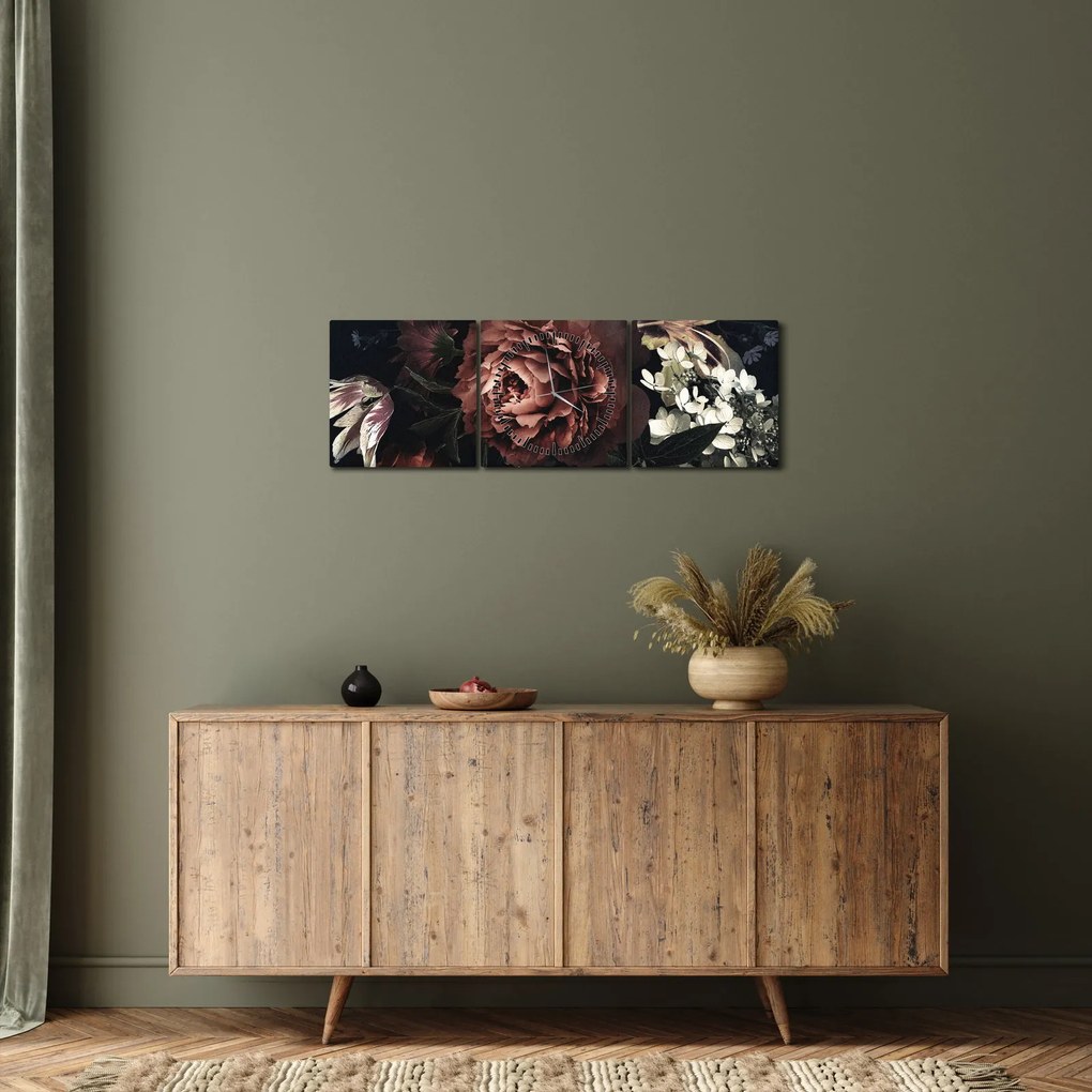 Kép - sötét virágok (órával) (90x30 cm)