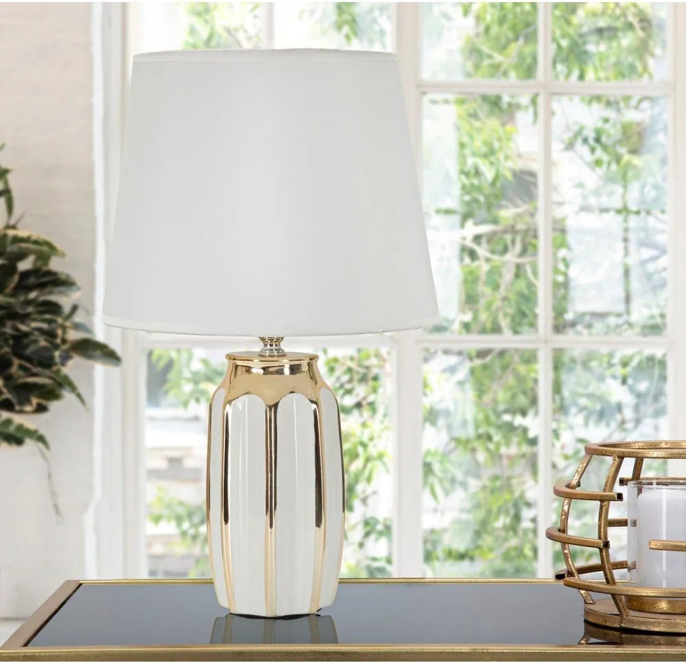 Fehér-aranyszínű kerámia asztali lámpa textil búrával (magasság 40,5 cm) Cassy – Mauro Ferretti