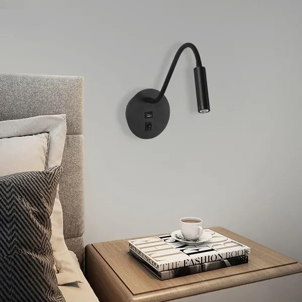 Brilagi - LED Rugalmas fali lámpa USB porttal MAYA LED/3W/230V fekete