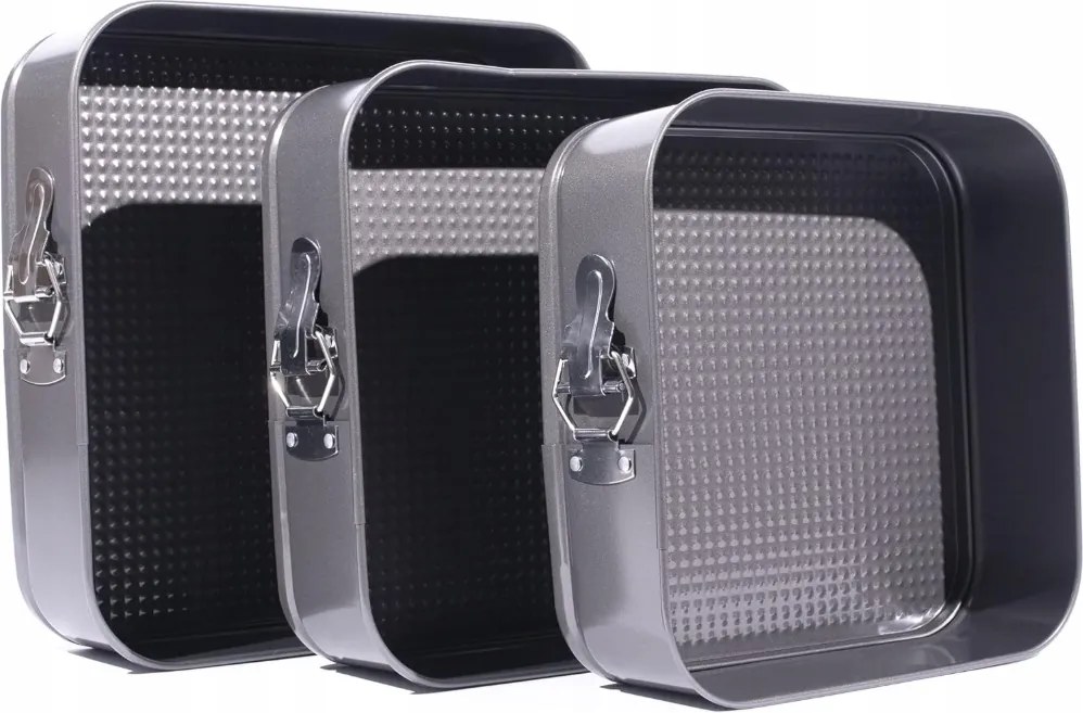 szögletes fém tortaforma tapadásmentes tálcával 3 részes