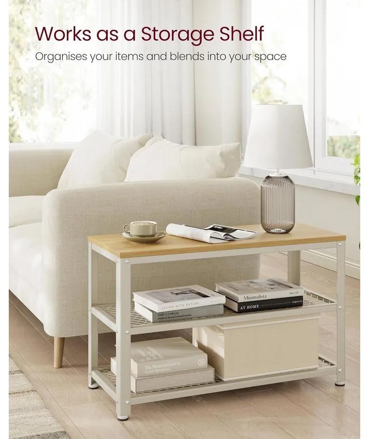 2 polcos Cipőtartós pad, 30 x 73 x 45 cm tölgy bézs és klasszikus fehér