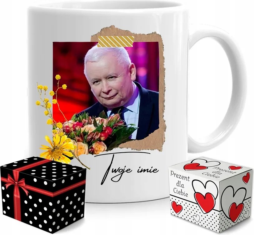 Pis Elnöki Bögre Jaroslaw Kaczynski Névre Szóló Doboz nyomtatott fényképpel