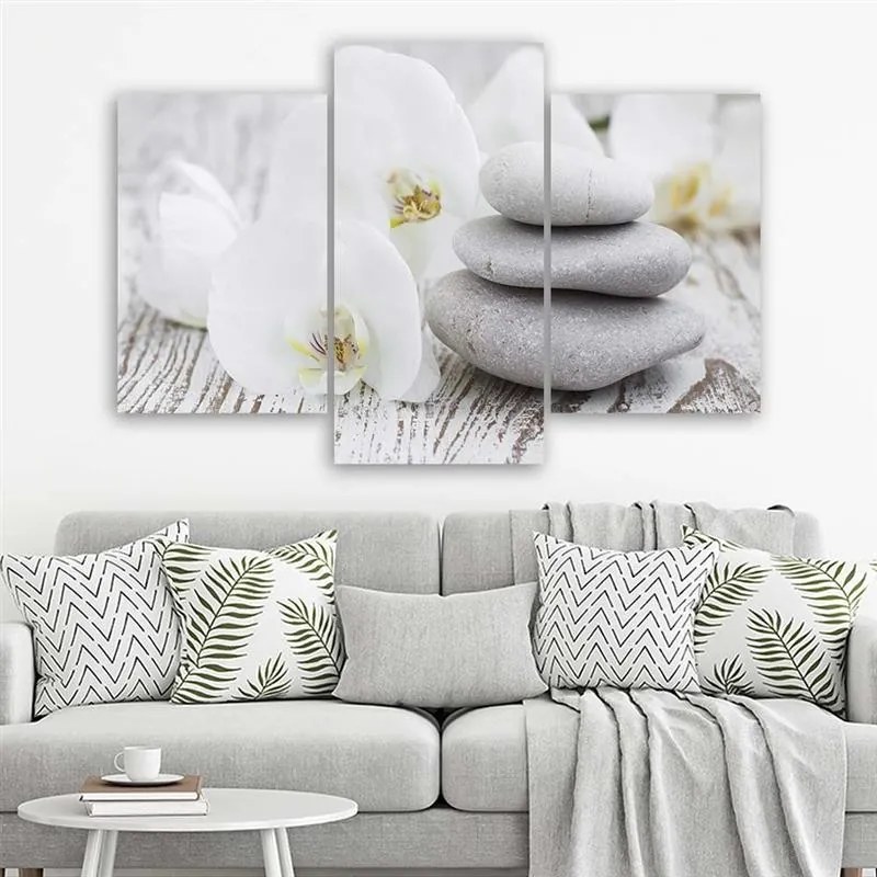 Gario Vászonkép Fehér orchidea és kövek - 3 részes Méret: 90 x 60 cm