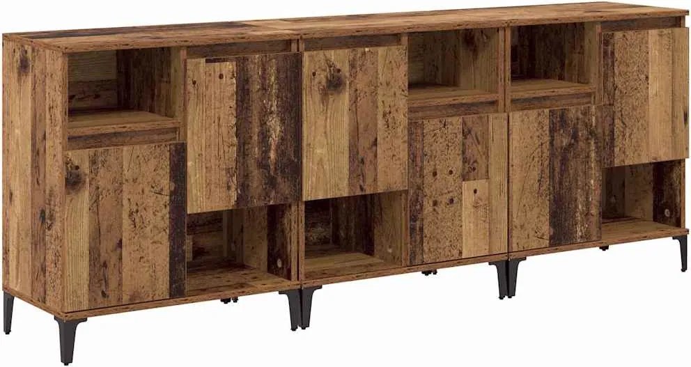 vidaXL Oldalszekrények 3 pcs Öreg fa 60 x 35 x 70 cm Faanyag