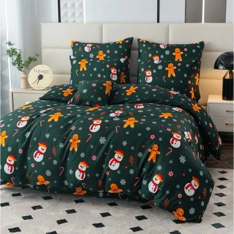Polipamut ágynemű SNĚHULÁK ÉS MÉZESKALÁCS POLY zöld Ágyneműhuzat mérete: 2 db 70 x 90 cm | 200 x 220 cm