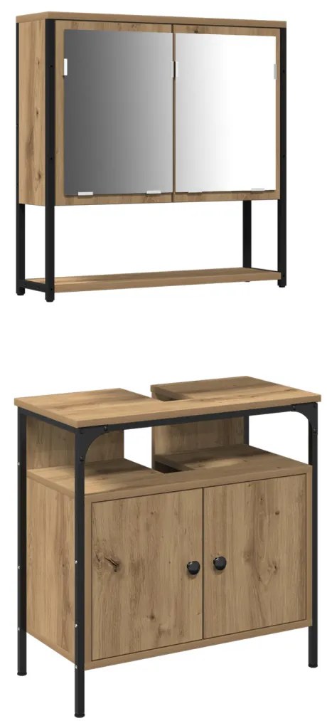2 Darabos Fürdőszobai Bútor Szett Mesteri Tölgy Engineered Wood
