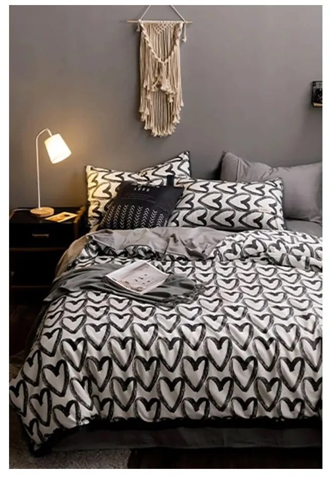 Fehér-szürke kétszemélyes-hosszabbított pamut ágyneműhuzat lepedővel 200x220 cm – Mila Home