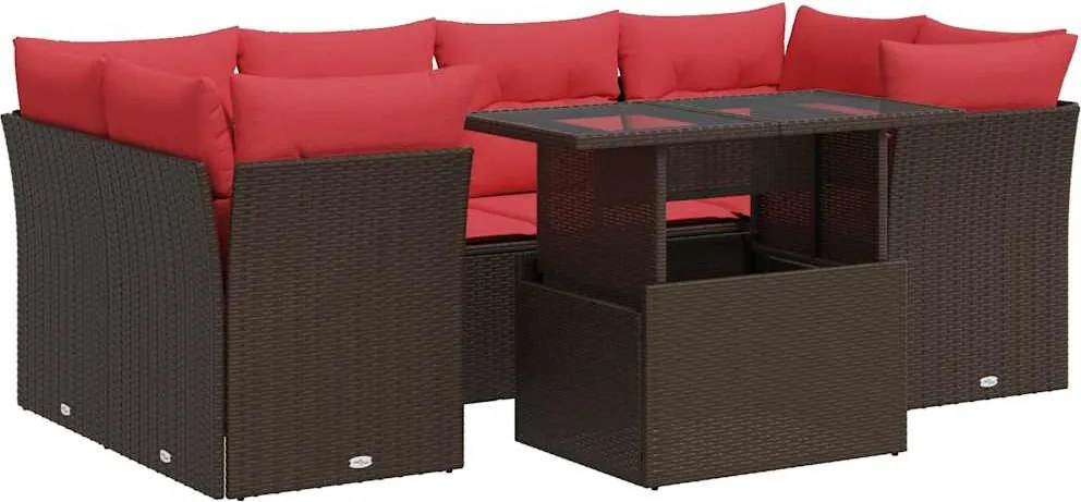 vidaXL 7 részes barna polyrattan akácfa kerti ülőgarnitúra párnákkal