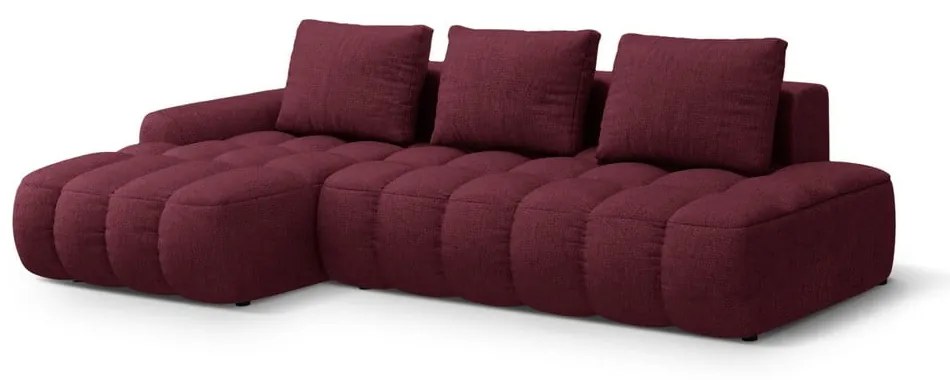 Borvörös kinyitható-tárolóhelyes sarokkanapé (bal oldali-heverő résszel) Linz – Cosmopolitan Design