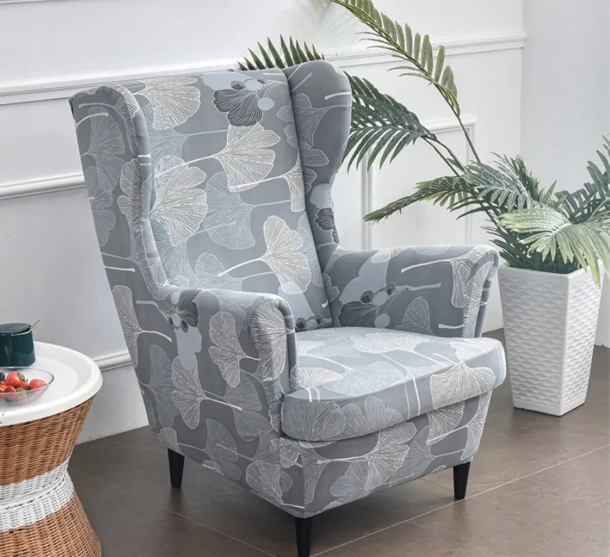Fotelhuzat Uszak Szürke Levelek Mintás Elasztikus