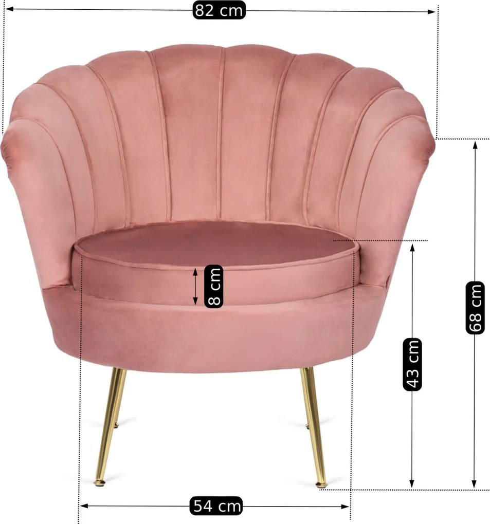 Fotel rózsaszín velúr kárpitozással - ANGEL