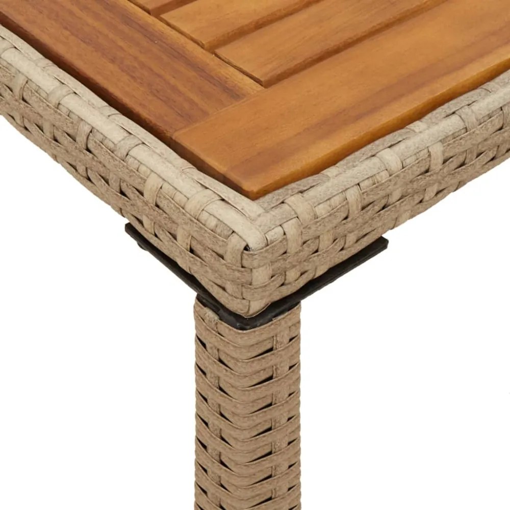bézs polyrattan akácfa lapos kerti asztal 115x54x74 cm