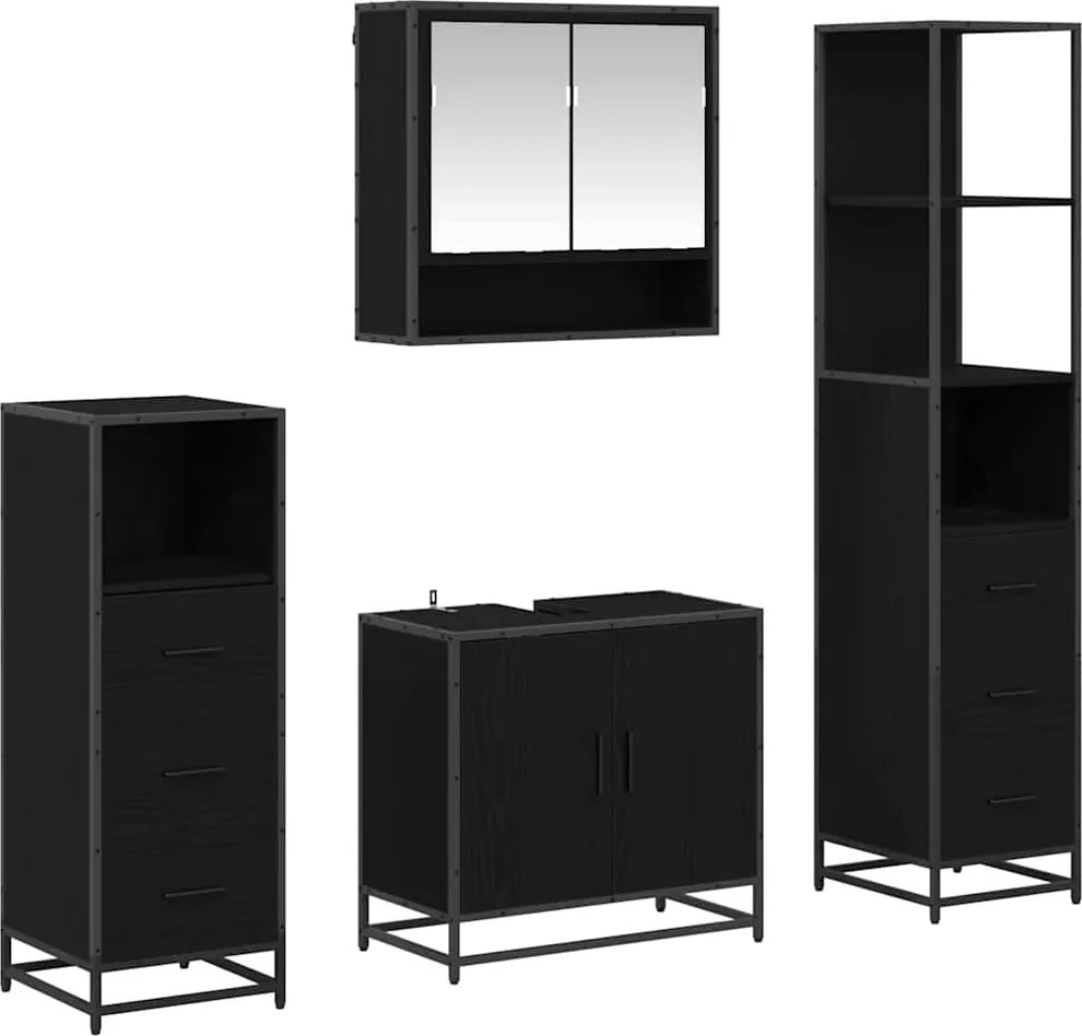 vidaXL Fürdőszoba bútor szett fiókkal 4 pcs Fekete tölgy Faanyag