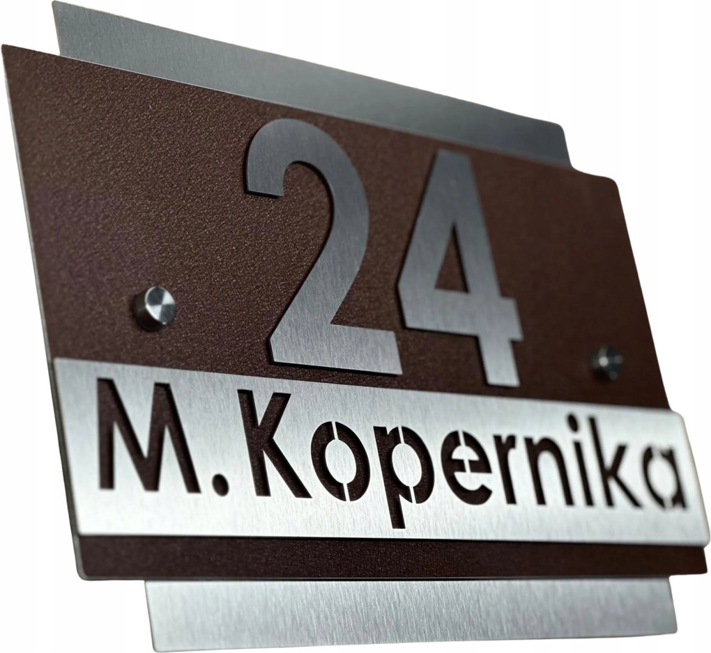 Rozsdamentes 3D házszám, Címtábla Acél , háttér barna 20x30cm