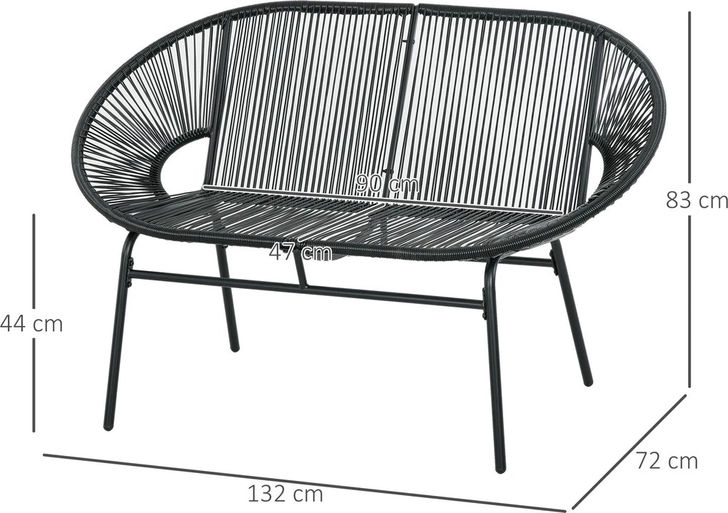 Outsunny 2 személyes kertibölcső acélból és műgyanta zsinórból 2 párnával - méretek: 132L x 72Sz x 83Ma cm - fekete | Aosom