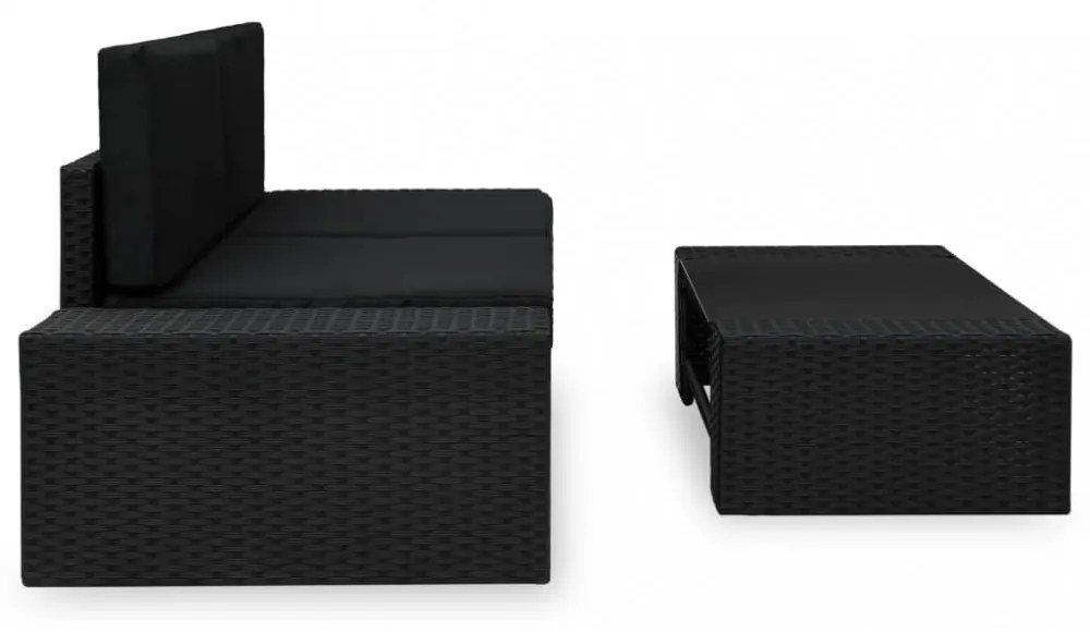 3 részes fekete polyrattan kerti ülőgarnitúra