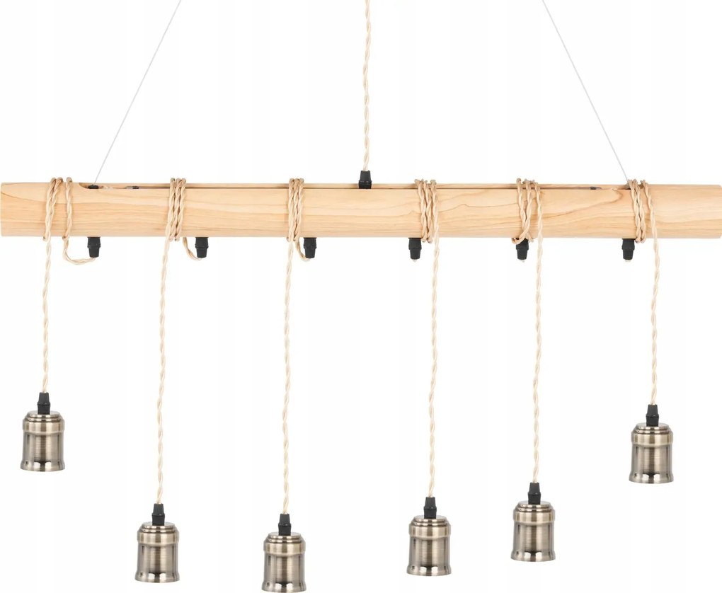 Loft Függesztett Mennyezeti Lámpa 6 Pontos E27 Fa Gerenda