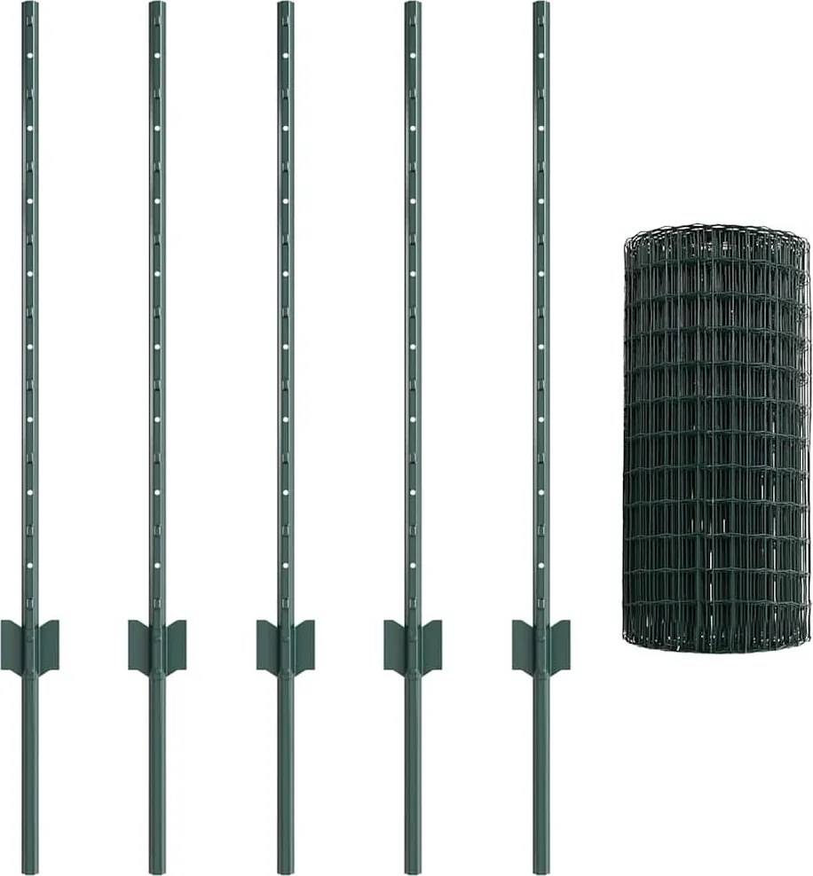 vidaXL Kerítés oszlopokkal Zöld 0,8 x 10 m Acél és PVC