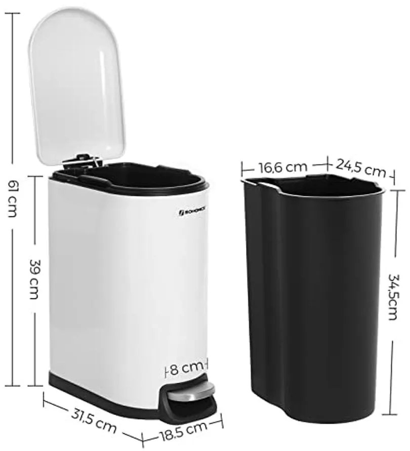 Fürdőszobai szemetes 10L, fehér