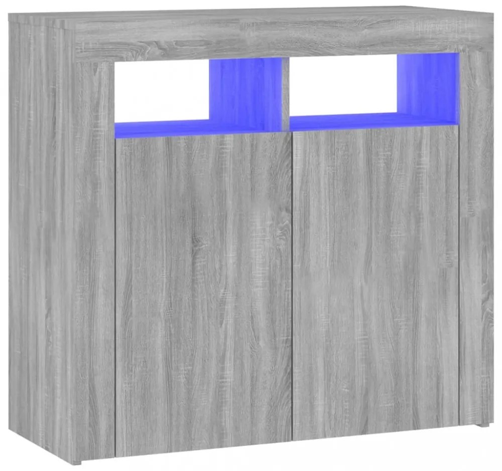 szürke sonoma tálalószekrény LED-világítással 80 x 35 x 75 cm