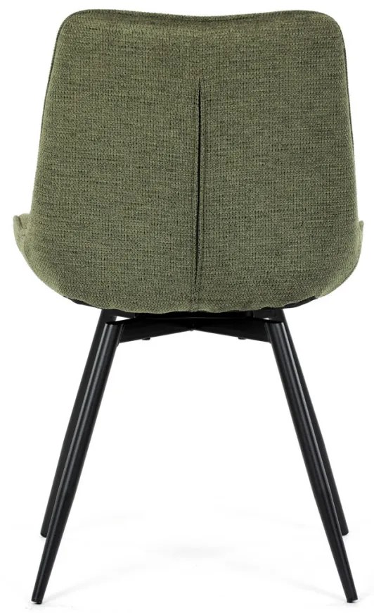 Scaun de sufragerie, tapițerie din material verde, picioare din metal negru, mecanism rotativ 90°/90° (stânga/dreapta) - funcție inversare