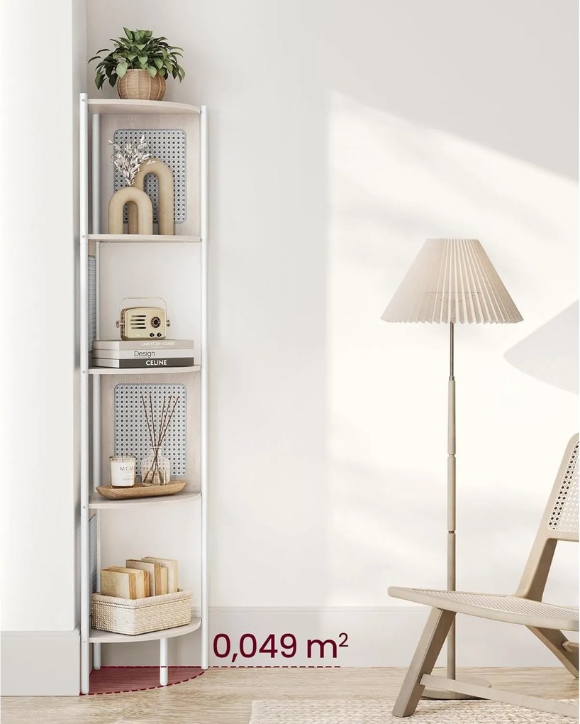 5 szintes sarokpolc, könyvespolc polirattan oldalakkal, 156x32x32 cm, zab bézs