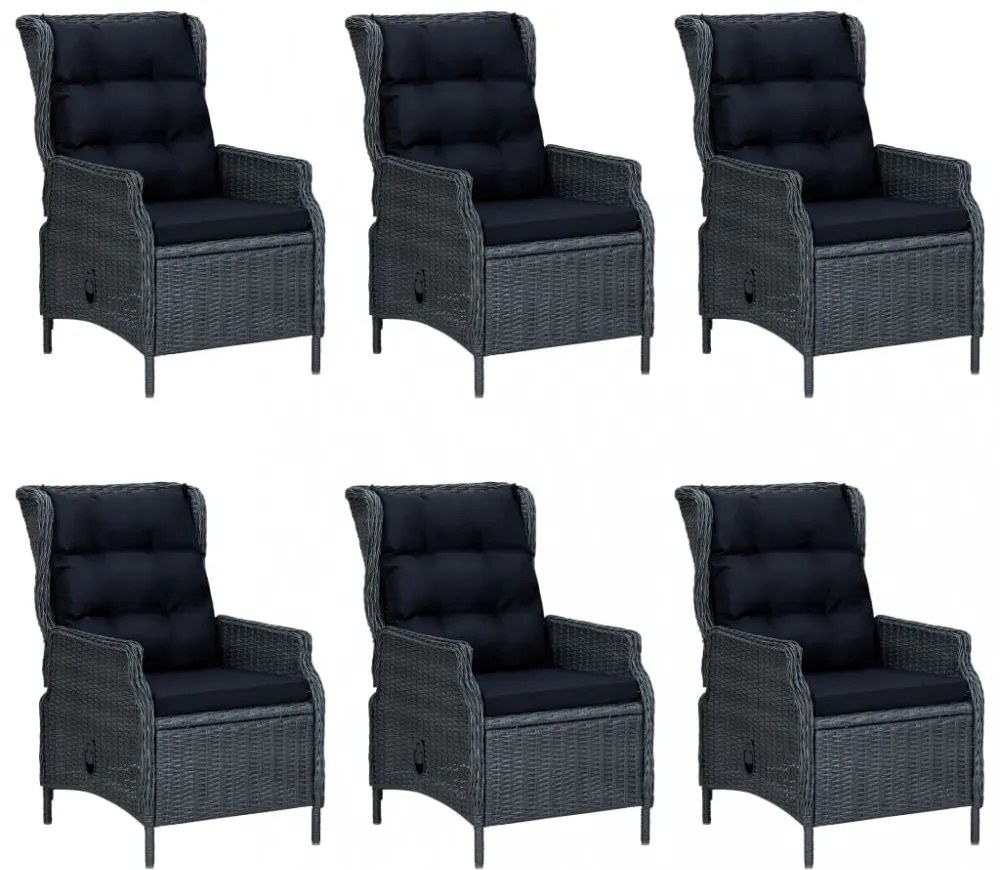 7 részes sötétszürke polyrattan kültéri étkezőszett párnákkal