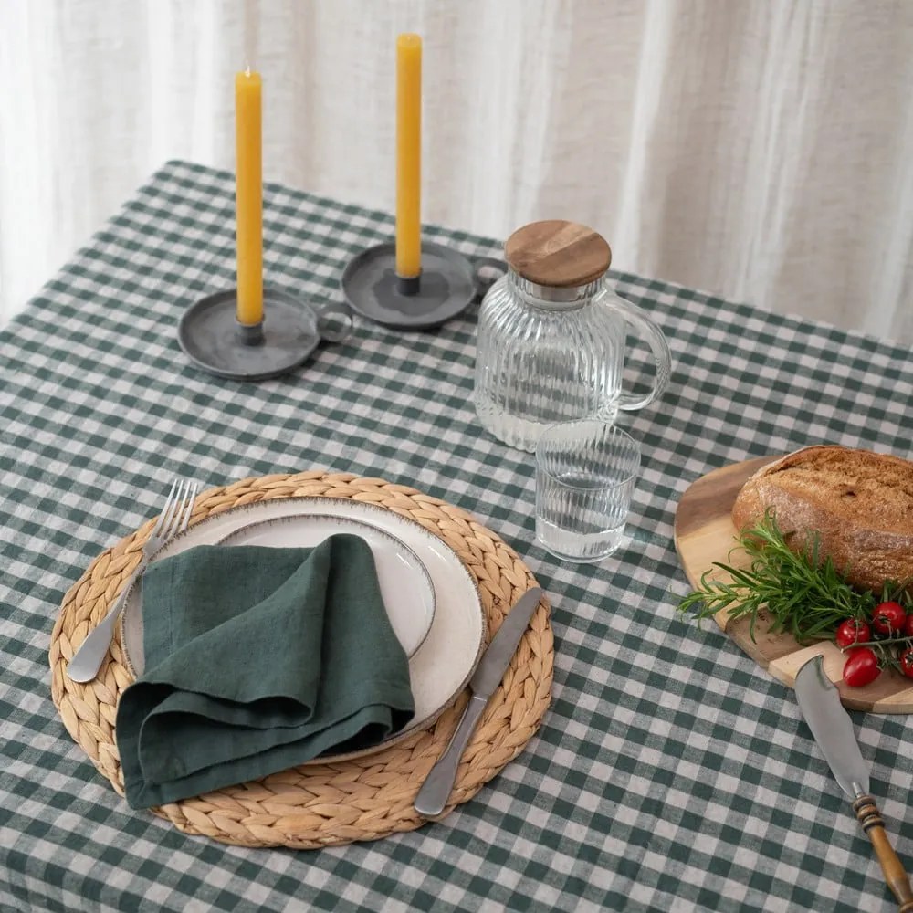 Len asztalterítő 140x200 cm Forest Green Gingham – Linen Tales