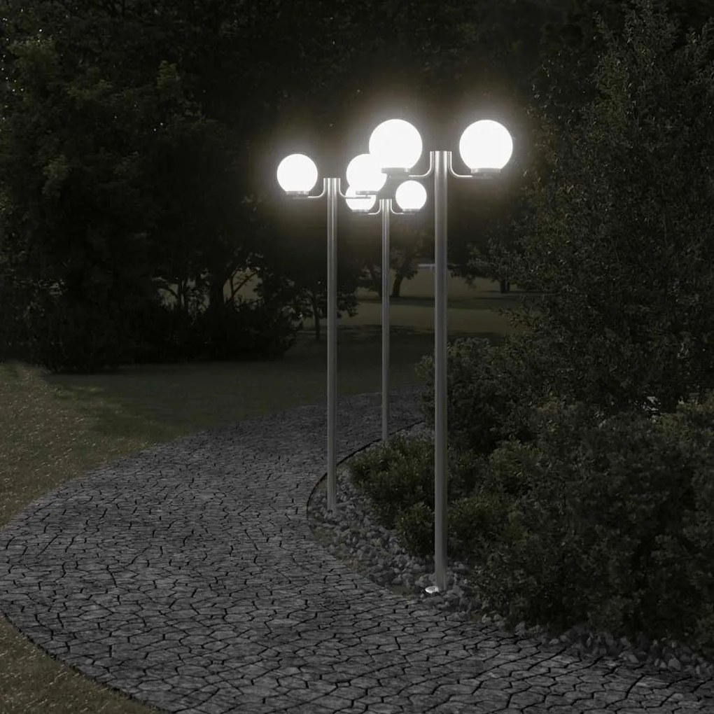 3 db ezüstszínű rozsdamentes acél kültéri állólámpa 215 cm