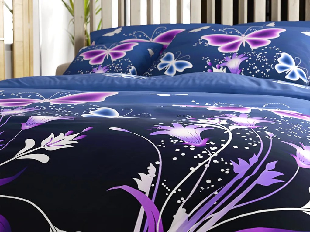 Mikroszálas ágynemű VIOLET BUTTERFLY sötétkék Ágyneműhuzat mérete: 2 db 70 x 90 cm | 200 x 220 cm