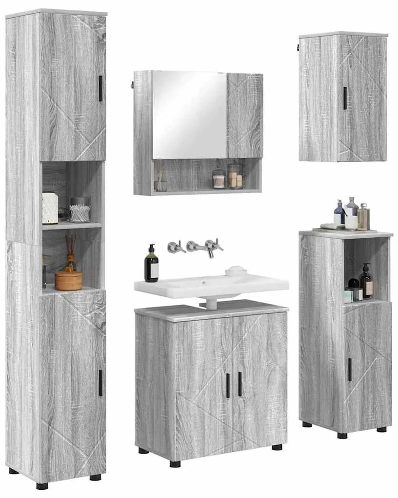 Fürdőszoba bútor szett 5 pcs Szürke sonoma 61 x 35 x 64 cm