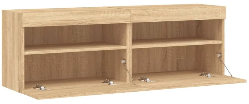 2 db sonoma tölgy színű fali TV-szekrény LED-del 60x30x40 cm