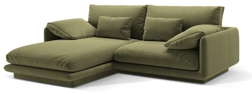 Világoszöld bársony sarokkanapé (bal oldali-heverő résszel) Torino – Micadoni