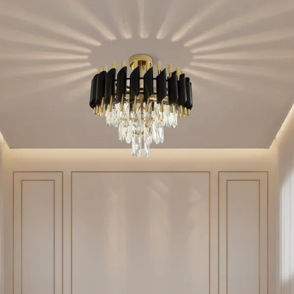 Felületre szerelhető CRISTAL 5xE14/10W/230V Ø 38 cm fekete/arany