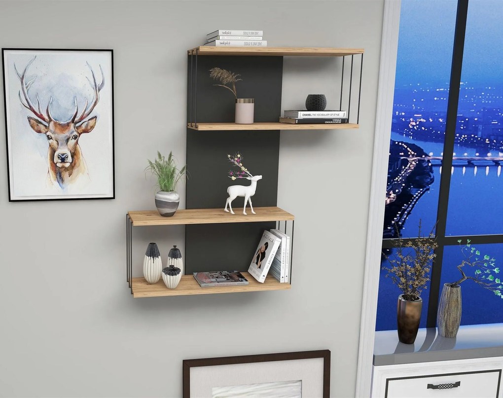 Fali polc Destan - Antracit, Pine