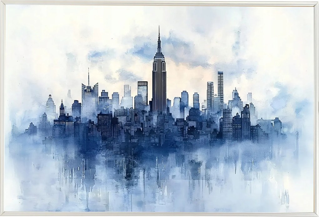 Poszter Alumínium Keret New York Manhattan Felhőkarcolók Skyline Blue 60x40