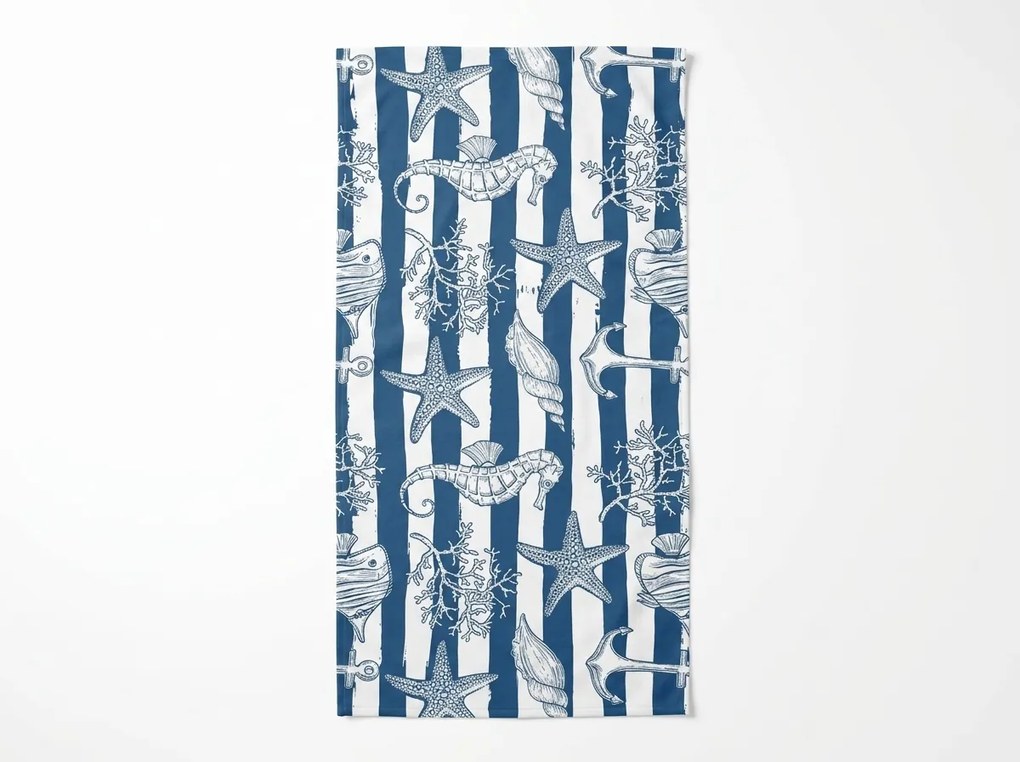Gyorsan száradó strandfürdőlepedő NAUVIA kék-fehér 70 x 140 cm, 100% mikroszál
