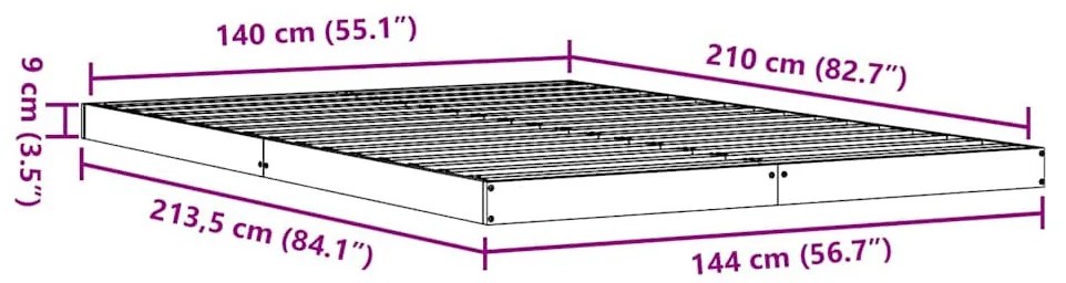 Földi ágykeret Fehér 140 x 210 cm Tömör fenyőfa