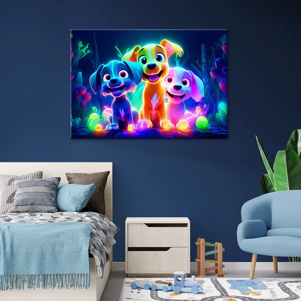 Gario Vászonkép Színes kiskutyák Méret: 100 x 70 cm