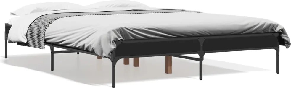 vidaXL fekete szerelt fa és fém ágykeret 120 x 200 cm